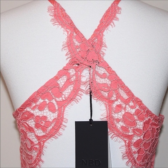 NBD Pink Floral Scallop Lace Fringe Cross-Back Halter Crop Top XSmall - Picture 6 of 16